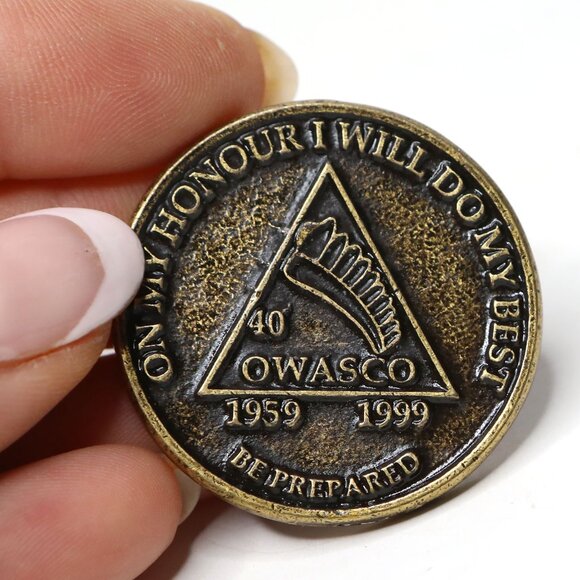 Vintage Boy Scout OWASCO 40th On My Honour Medallion Token Coin Brass Tone - Picture 1 of 5